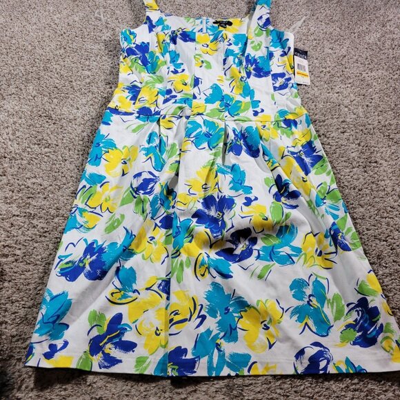 CHAPS Dress Womens 14 Colorful Floral Fit & Flare Pleated Floral Sleeveless Tags - Picture 8 of 8